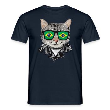 Cat Brazil Flag Lunettes de soleil - T-shirt homme - marine - Devant - AI Model Male 178 light (178cm)