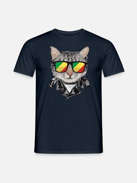 Cat-Sonnenbrille Mit Kongo-Flagge - Männer T-Shirt - Navy