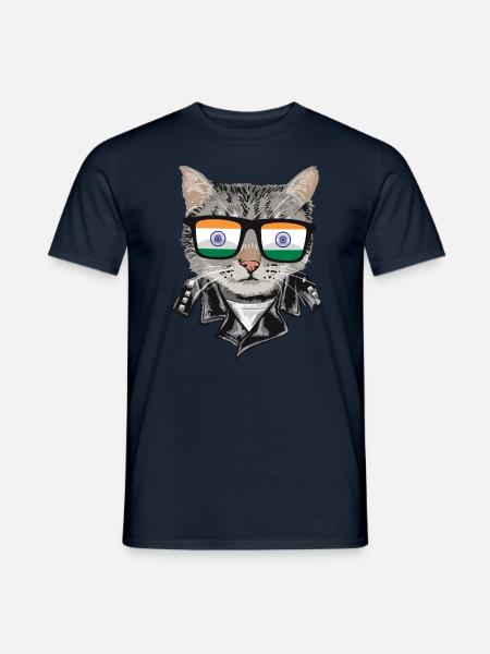 Cat India Flag Sunglasses - Men's T-Shirt - navy