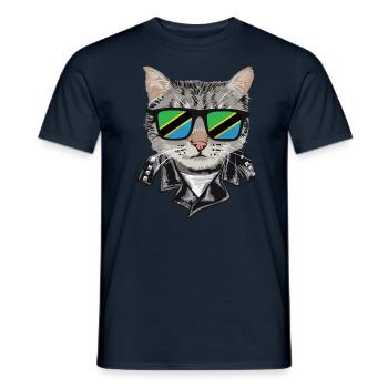 Cat Tanzania Flag Sunglasses - Men's T-Shirt - navy - Front - AI Model Male 178 light (178cm)