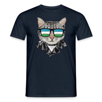 Lunettes de soleil pour chat avec drapeau de l’Ouzbékistan - T-shirt homme - marine - Devant - AI Model Male 178 light (178cm)