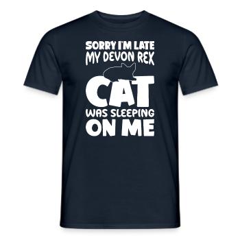 Sorry, I'm too late - Devon Rex Cat - Men's T-Shirt - navy - Front - AI Model Male 178 light (178cm)