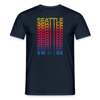 Retro Nostalgic USA City - Rainbow Seattle - Men's T-Shirt - navy - Front - AI Model Male 178 light (178cm)