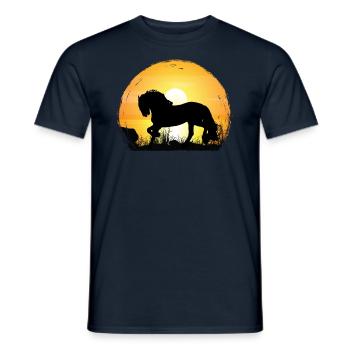Coucher de soleil - Cheval frison - T-shirt homme - marine - Devant - AI Model Male 178 light (178cm)