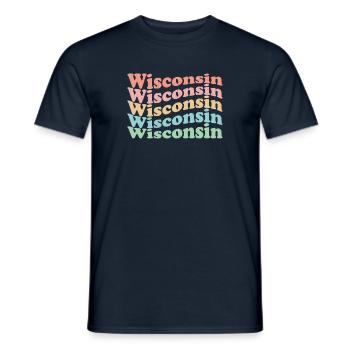 Vintage 70s Hippie USA State - Rétro Wisconsin - T-shirt homme - marine - Devant - AI Model Male 178 light (178cm)