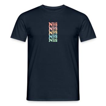 Vintage 70er Hippie Serbia Stadt - Retro Niš - Männer T-Shirt - Navy - Vorne - AI Model Male 178 light (178cm)