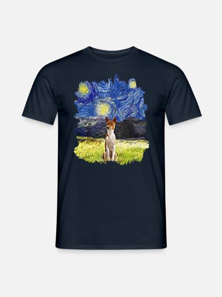 Starry Night - Basenji - Men's T-Shirt - navy