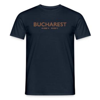 Roumanie Coordonnées de la ville - Bucarest - T-shirt homme - marine - Devant - AI Model Male 178 light (178cm)