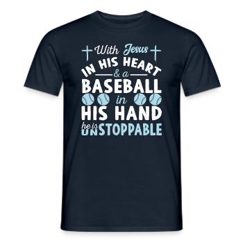 Jesus Im Herzen - Baseballspieler - Männer T-Shirt - Navy - Vorne - AI Model Male 178 light (178cm)