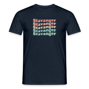 Ville de Norvège hippie vintage des années 70 - Stavanger rétro - T-shirt homme - marine - Devant - AI Model Male 178 light (178cm)