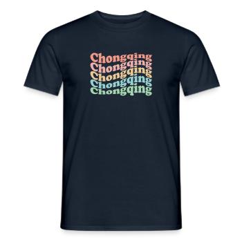Hippie vintage des années 70 China town - rétro Chongqing - T-shirt homme - marine - Devant - AI Model Male 178 light (178cm)