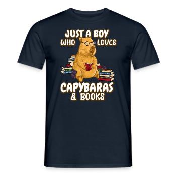 Just a boy who loves Capybaras and books - Männer T-Shirt - Navy - Vorne - AI Model Male 178 light (178cm)