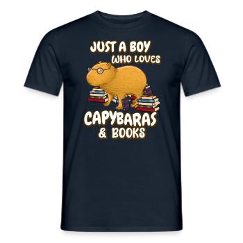 Just a boy who loves Capybaras and books - Männer T-Shirt - Navy - Vorne - AI Model Male 178 light (178cm)