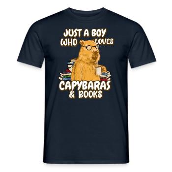 Just a boy who loves Capybaras and books - Männer T-Shirt - Navy - Vorne - AI Model Male 178 light (178cm)