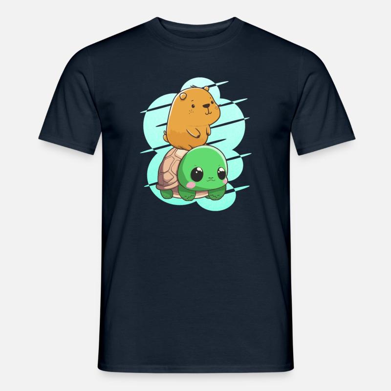 Baby Capybara auf Schildkröte - Männer T-Shirt - Navy