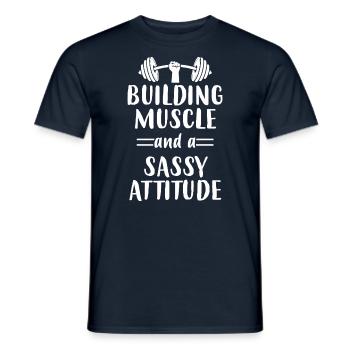 Muskeln Bauen - Fitness -Frauen Fitnessstudio - Männer T-Shirt - Navy - Vorne - AI Model Male 178 light (178cm)