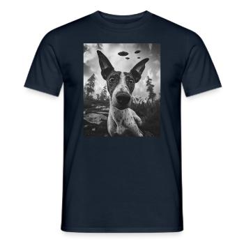 Chien - Alien Selfie Basenji UFO - T-shirt homme - marine - Devant - AI Model Male 178 light (178cm)