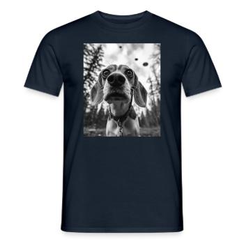 Chien - Alien Selfie Beagle UFO - T-shirt homme - marine - Devant - AI Model Male 178 light (178cm)
