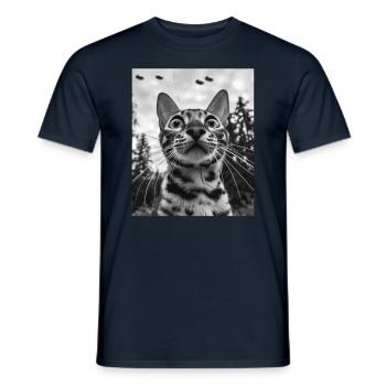 Cat - Alien Selfie Bengal UFO - Men's T-Shirt - navy - Front - AI Model Male 178 light (178cm)