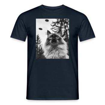 Cat - Alien Selfie Birman UFO - Men's T-Shirt - navy - Front - AI Model Male 178 light (178cm)
