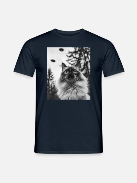 Cat - Alien Selfie Birman UFO - Men's T-Shirt - navy