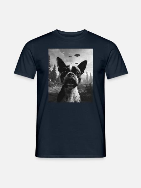 aliHund - Alien Selfie Boston Terrier UFO - Männer T-Shirt - Navy