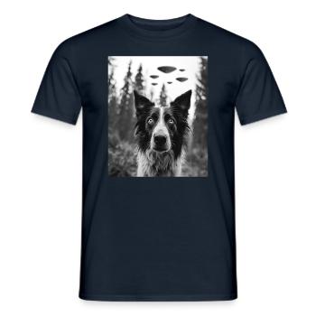 Chien - Alien Selfie Border Collie UFO - T-shirt homme - marine - Devant - AI Model Male 178 light (178cm)