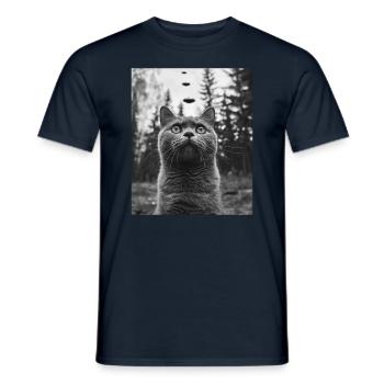 Cat - Alien British Shorthaired UFO - Men's T-Shirt - navy - Front - AI Model Male 178 light (178cm)