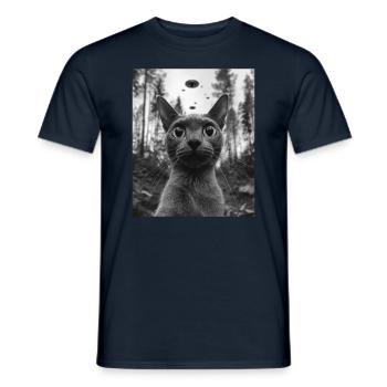 alienKatze - Alien Selfie Burmese UFO - Männer T-Shirt - Navy - Vorne - AI Model Male 178 light (178cm)