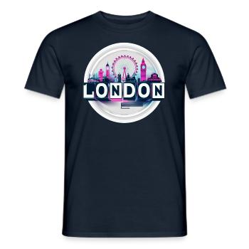 London - Synthwave Colourful Tee Design Typography - Men's T-Shirt - navy - Front - AI Model Male 178 light (178cm)