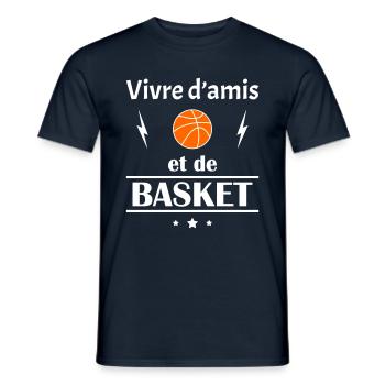 Vivre d'amis et de basket, fête des pères, noël - T-shirt homme - marine - Devant - AI Model Male 178 light (178cm)