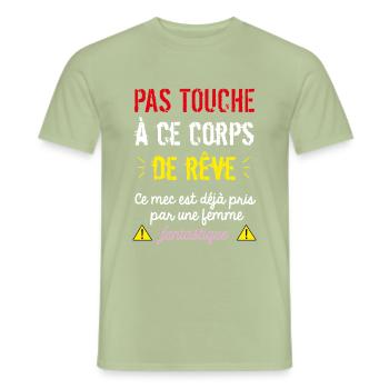 pas touche à ce corps de rêve - T-shirt homme - vert sauge - Devant - AI Model Male 178 light (178cm)