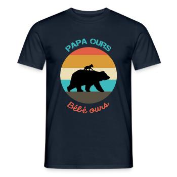 Papa et bébé ours - T-shirt homme - marine - Devant - AI Model Male 178 light (178cm)