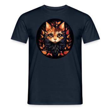 Chat mignon des feuilles d’automne feuilles - T-shirt homme - marine - Devant - AI Model Male 178 light (178cm)