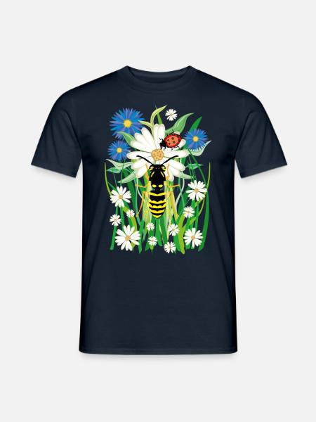 25 Blumen Biene Marienkäfer Wiese - Männer T-Shirt - Navy