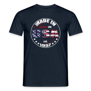 Birthday Saying born USA 1957 - Men's T-Shirt - navy - Front - AI Model Male 178 light (178cm)