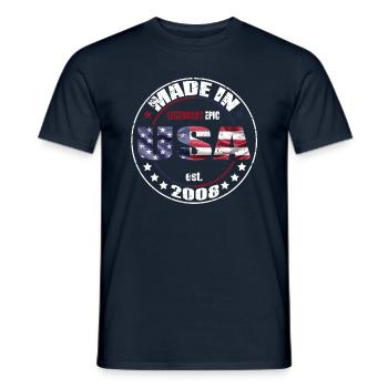 Birthday Saying Born USA 2008 - Men's T-Shirt - navy - Front - AI Model Male 178 light (178cm)