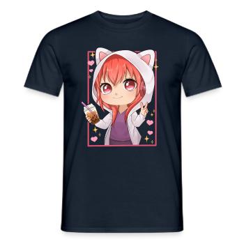 Boba Tea Bubble Tea Anime Girl Kawaii Japan Otaku - Männer T-Shirt - Navy - Vorne - AI Model Male 178 light (178cm)