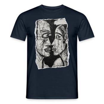 Abstract couple in black and white art - Men's T-Shirt - navy - Front - AI Model Male 178 light (178cm)