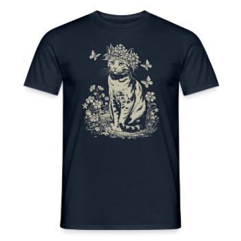 Magie des chats et papillons : l’art cottagecore - T-shirt homme - marine - Devant - AI Model Male 178 light (178cm)