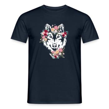 Wolf Wolf's Head Flowers Decoration - Men's T-Shirt - navy - Front - AI Model Male 178 light (178cm)