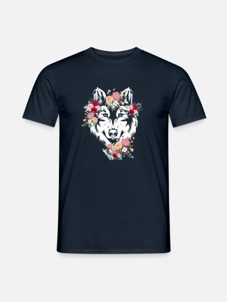 Wolf Wolfskopf Fleurs Déco - T-shirt homme - marine