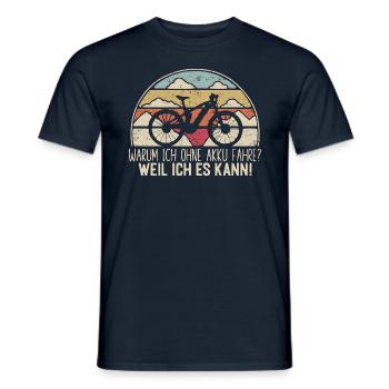 MTB - Warum ich ohne Akku Fahre - Retrocolor - Männer T-Shirt - Navy - Vorne - AI Model Male 178 light (178cm)