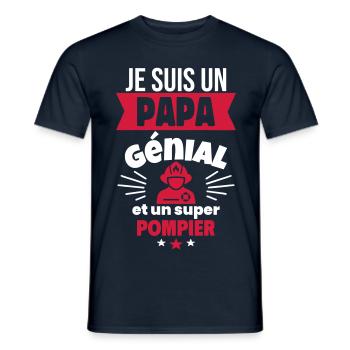 Papa génial & pompier – idée fête des pères - T-shirt homme - marine - Devant - AI Model Male 178 light (178cm)