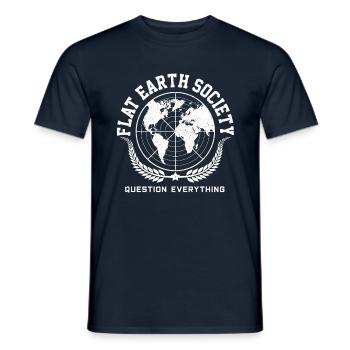 Flat Earth Society - Théorie du complot - T-shirt homme - marine - Devant - AI Model Male 178 light (178cm)