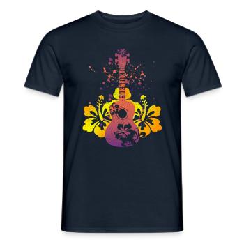 Ukulele - cadeau d'hibiscus d'Hawaï - T-shirt homme - marine - Devant - AI Model Male 178 light (178cm)