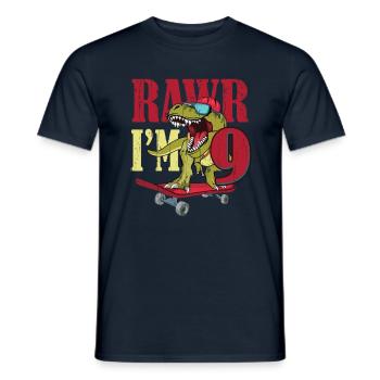 Birth Born Age 9 Years Old Dinosaur Skateboard - Men's T-Shirt - navy - Front - AI Model Male 178 light (178cm)