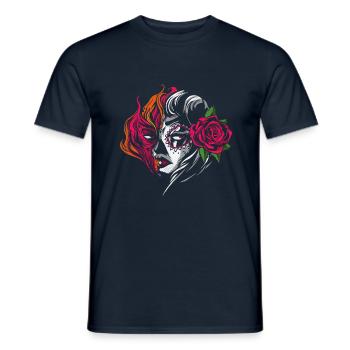 Halloween Rose Sugar Skull Muertos Dead - Men's T-Shirt - navy - Front - AI Model Male 178 light (178cm)