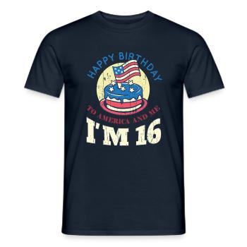 US America Flag Cake Birth Age 16 USA 4th Of July - Men's T-Shirt - navy - Front - AI Model Male 178 light (178cm)