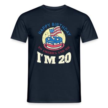 US America Flag Cake Birth Age 20 USA 4th Of July - Men's T-Shirt - navy - Front - AI Model Male 178 light (178cm)